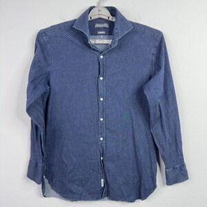 Michael Bastian Shirt Men L 16 32/33 Trim Blue Patterned Button Casual Geometric